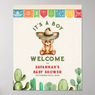Póster Teddy Bear Cactus Boy Baby Shower Fiesta
