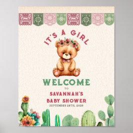 Póster Teddy Bear Cactus Chica Baby Shower Fiesta
