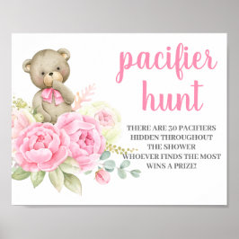 Póster Teddy Bear Chica Baby Shower Pacifier Hunt signo