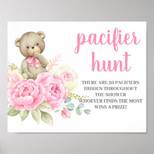 Póster Teddy Bear Chica Baby Shower Pacifier Hunt signo