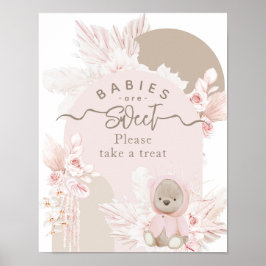 Póster Teddy Bear Chica moderno de Boho Baby Shower trata