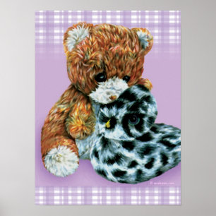 Póster Teddy bear cuddles baby light purple print