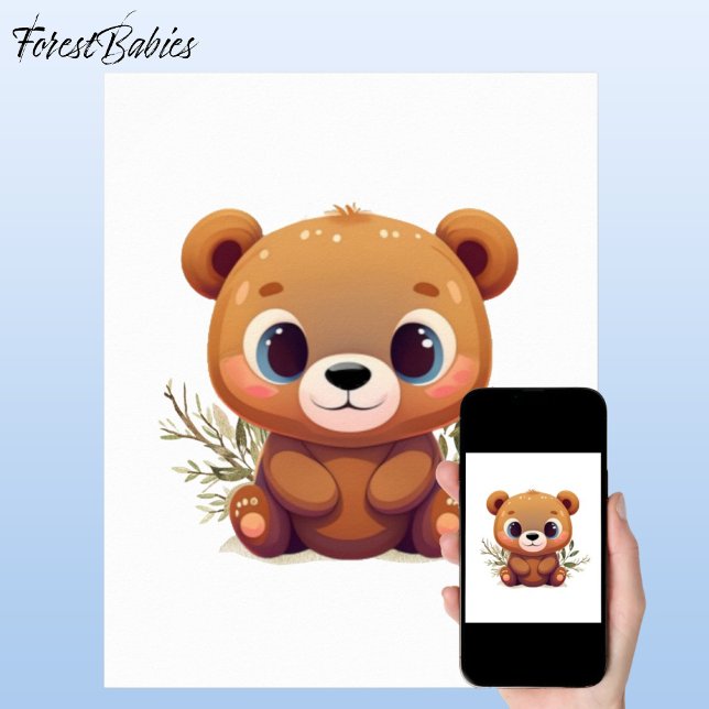 Póster Teddy Bear Cuidad White Whimsical Woodland Animal  (Teddy Bear 🐻 Cute ForestBabies White Baby Woodland Animal Poster)