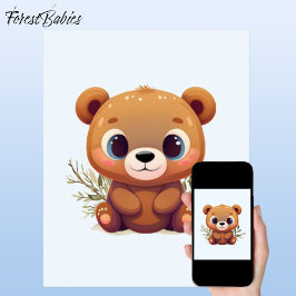 Póster Teddy Bear Cuido Luz Azul Bebé Woodland Animal 🧸