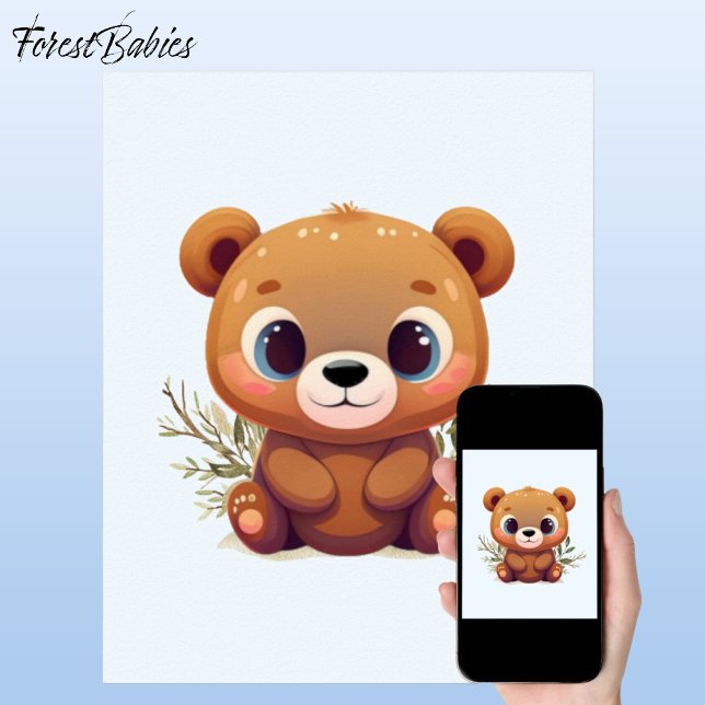 Póster Teddy Bear Cuido Luz Azul Bebé Woodland Animal 🧸 (Teddy Bear 🐻 Cute ForestBabies Light Blue Baby Woodland Animal Poster)