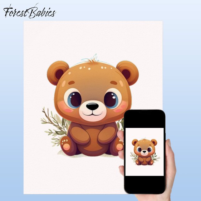 Póster Teddy Bear Cute Whimsical Woodland Baby 🧸 Animal (Teddy Bear 🐻 Cute ForestBabies Whimsical Woodland Baby Animal Poster)