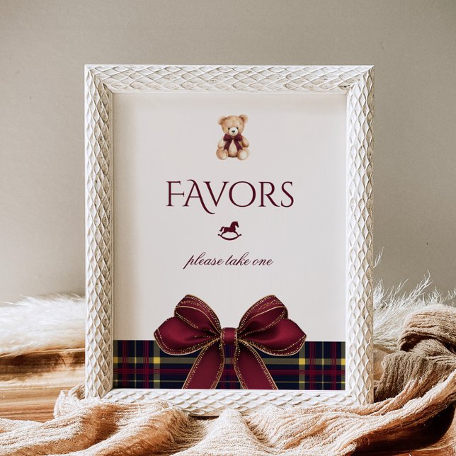 Póster Teddy Bear Favors Red Gold Bow Plaid (Subido por el creador)