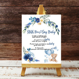 Póster Teddy Bear globo azul Shhh no digas juego de bebé