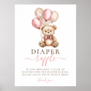 Póster Teddy Bear Globons Chica Baby Shower Diaper Raffle