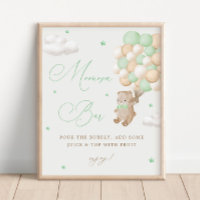 Teddy Bear Green Baby Shower Mimosa Bar Poster