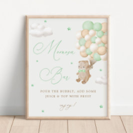 Póster Teddy Bear Green Baby Shower Mimosa Bar Poster
