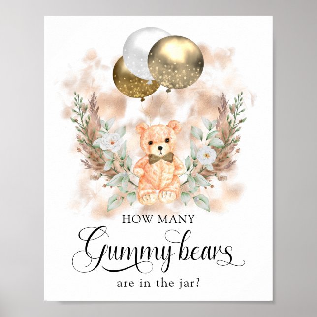Póster Teddy Bear Guess How Many? Baby Shower  Game (Frente)