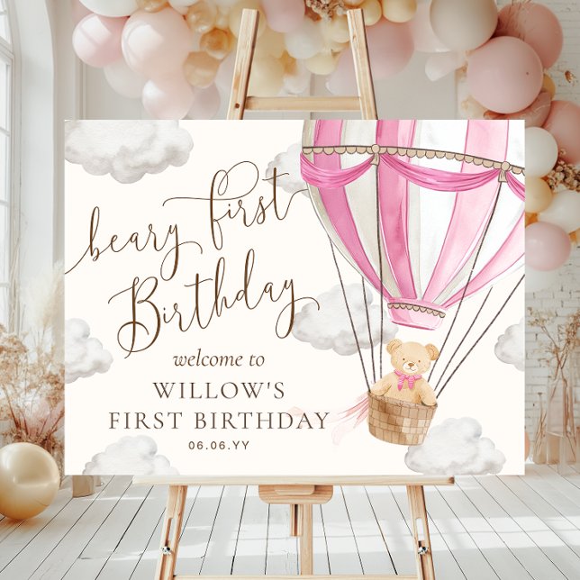 Póster Teddy Bear Hot Air Balloon Beary First Birday (Subido por el creador)