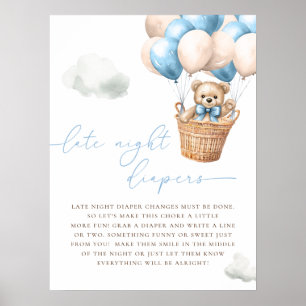 Póster Teddy Bear Hot Air Balloon Blue Late Night Diapers