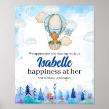 Teddy Bear Hot Air Balloon chica Poster de cumplea