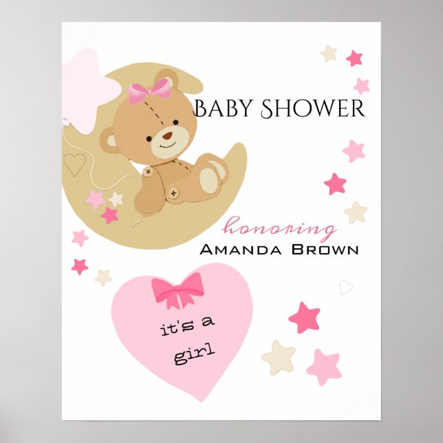 Póster Teddy Bear Love Baby Girl Shower (Frente)