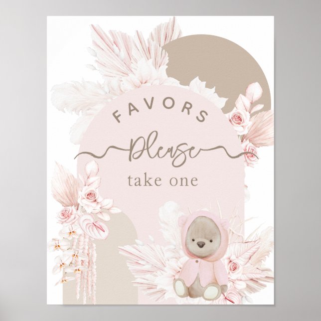 Póster Teddy Bear Modern Boho Chica Baby Shower favorece (Frente)