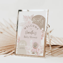 Póster Teddy Bear moderno Boho Chica Baby Shower Foam Boa