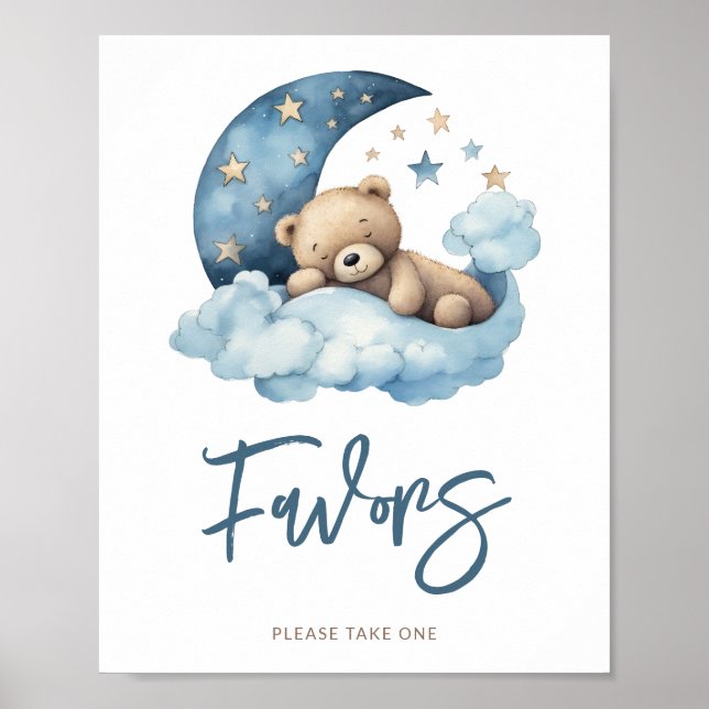 Póster Teddy Bear Moon Baby Shower Favores (Frente)