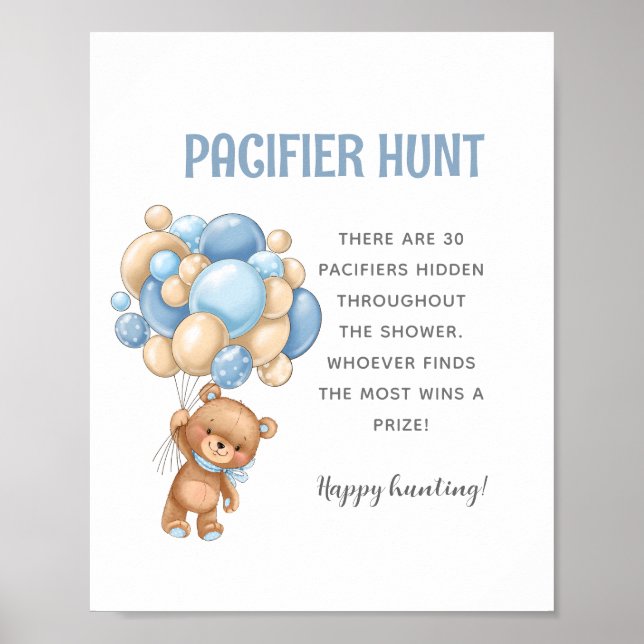 Póster Teddy Bear Pacifier Hunt Juego de Baby Shower (Frente)