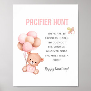Póster Teddy Bear Pacifier Hunt Juego de Baby Shower