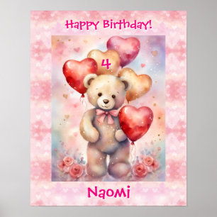 Póster Teddy Bear Personaliza el nombre de la fiesta de c