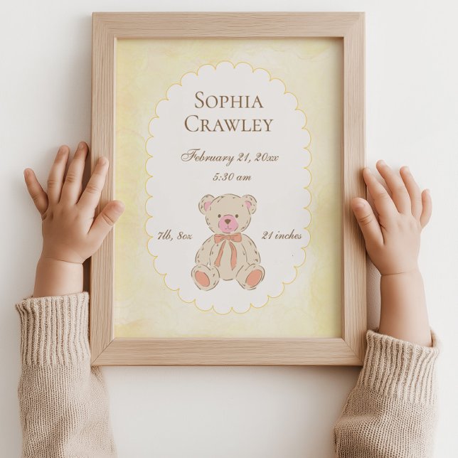Póster Teddy Bear Personalized Birth Info Nursery (Teddy Bear Personalized Birth Info Nursery Poster)