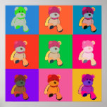 Póster Teddy Bear Pop Art Poster<br><div class="desc">Diseño de osos de peluche de arte pop colorido</div>