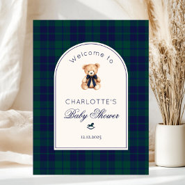 Póster Teddy bear Preppy Plaid Baby Shower Welcome