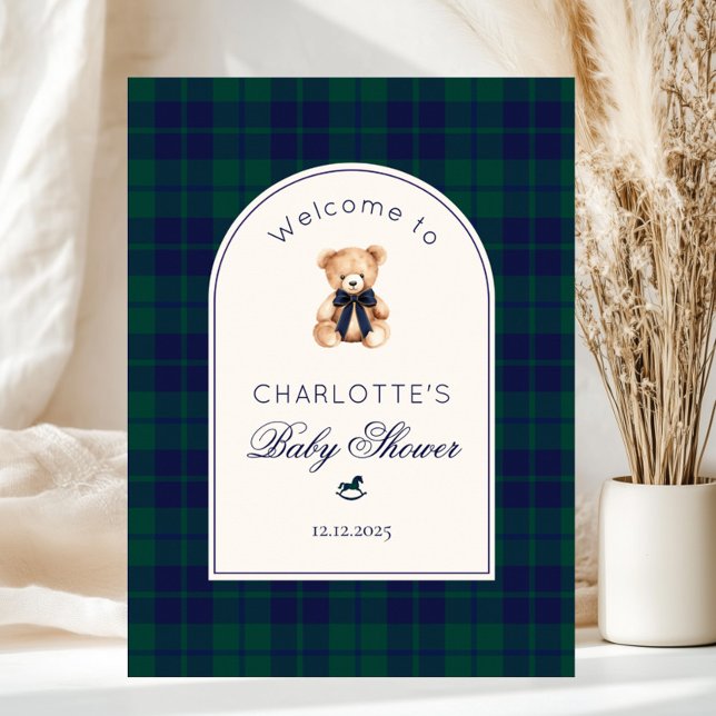 Póster Teddy bear Preppy Plaid Baby Shower Welcome (Subido por el creador)