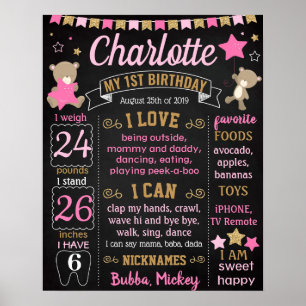 Póster Teddy Bear Primer chica de cartón de cumpleaños
