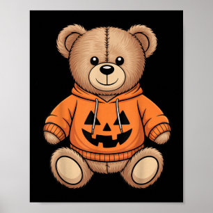Póster Teddy Bear Pumpkin Gráfico Caída Halloween