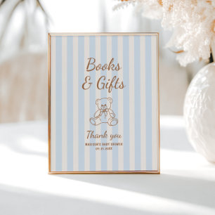 Póster Teddy Bear Tan Blue Stripes Baby Shower