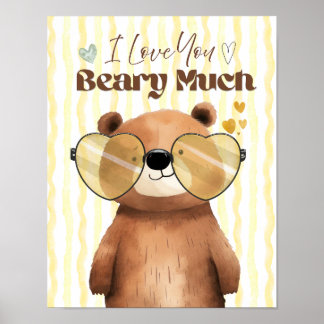 Póster Teddy bear wall art I love you beary much poster