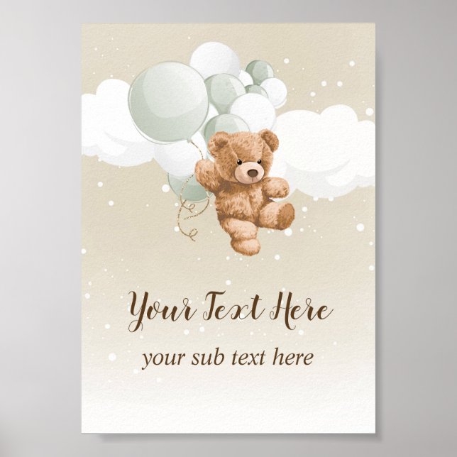 Póster Teddy Bear with Sage Balloons Table Sign (Frente)
