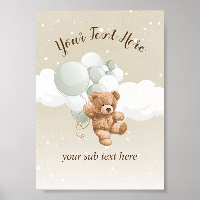 Póster Teddy Bear with Sage Balloons Table Sign (Frente)