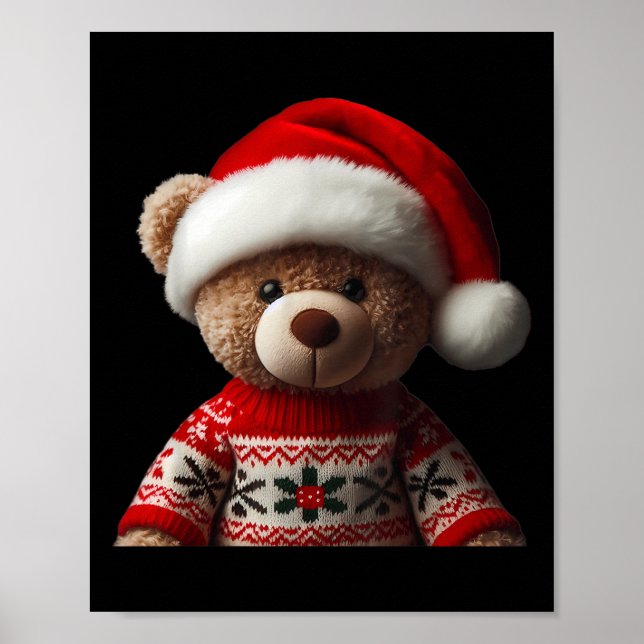 Póster Teddy Bear With Santa Hat Christmas Xmas Lover Kid (Frente)