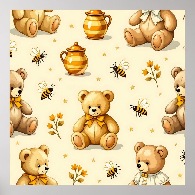 Póster Teddy Bears Honey Bees Nursery Pattern (Frente)
