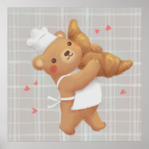 Póster Teddy el panadero con croissant