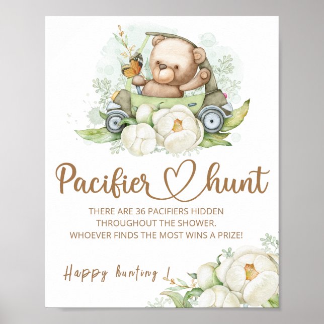 Póster Teddy oso Pacifier caza bebé poster juego de ducha (Frente)