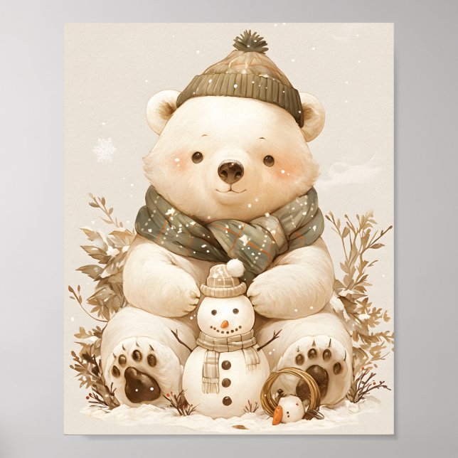 Póster Teddy Polar Bear & Snowman Nursery Wall Art Poster (Frente)