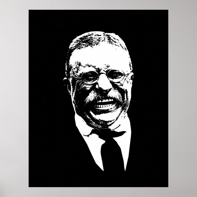 Póster Teddy Roosevelt — Blanco y negro (Frente)