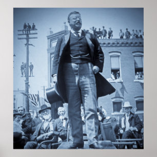 Póster Teddy Roosevelt habla con una multitud en la época