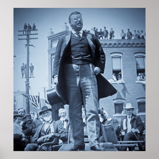 Póster Teddy Roosevelt habla con una multitud en la época (Frente)