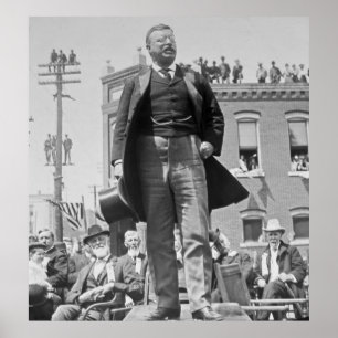 Póster Teddy Roosevelt se dirige a la multitud en la époc