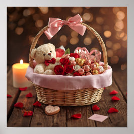 Póster Teddy Rose Basket Romantic Valentine Wall