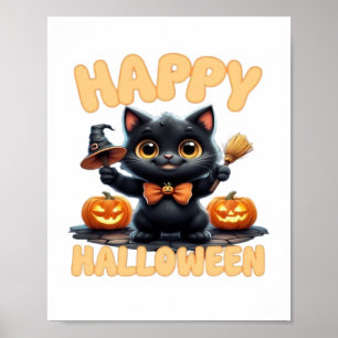 Póster Tee de gato fantasma, camiseta de Halloween, imbéc
