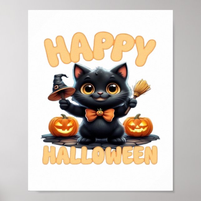 Póster Tee de gato fantasma, camiseta de Halloween, imbéc (Frente)