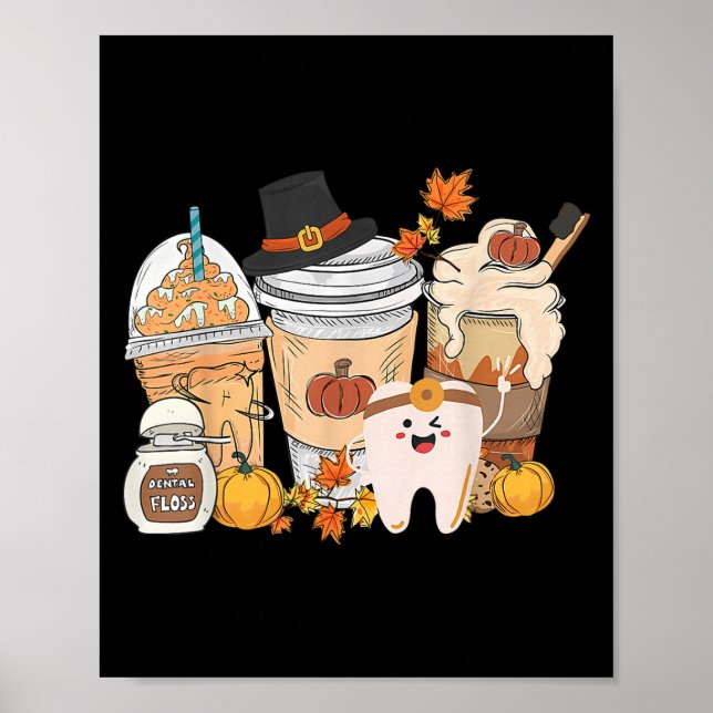 Póster Teeth Coffee Fall Dental Pumpkin Latte Dentist Tha (Frente)