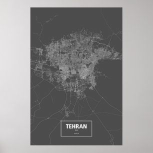 Póster Teherán, Irán (blanco sobre negro)